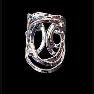 HLM Soho Silver Tone Geometric Twist Pattern Size 8.5 Large Statement Ring